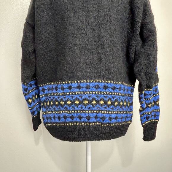 Vintage Plaid Wool Cardigan Sweater Medium 80s Womens Warm Blue Black Yellow - Picture 6 of 13